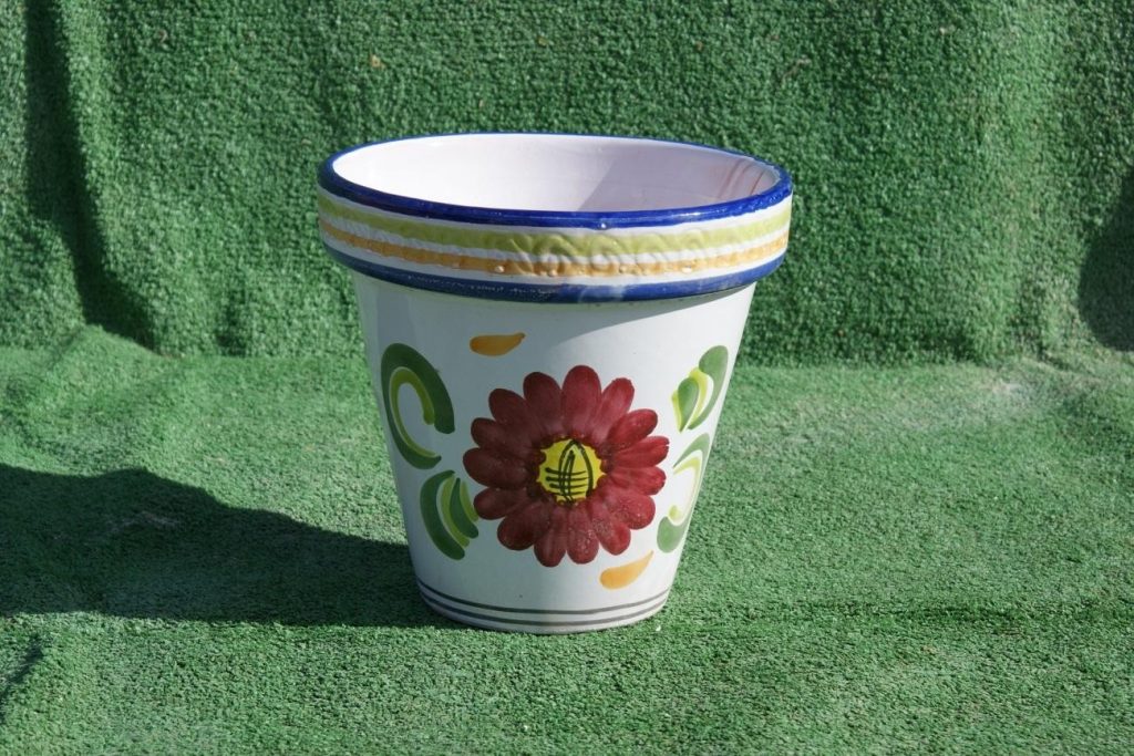 Maceta vidriada artesanal decorativa fabricada en Bailén